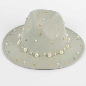 Elegant Pearl-Studded Gray Hat